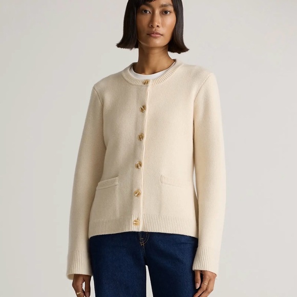 Quince Cashmere Structured Cardigan  Sweater in Ivory Size Large 014 - Picture 2 of 9